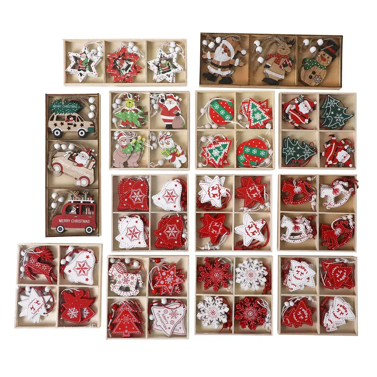 Wooden Cartoon Christmas Tree Decorations Set of 3 - Image 18
