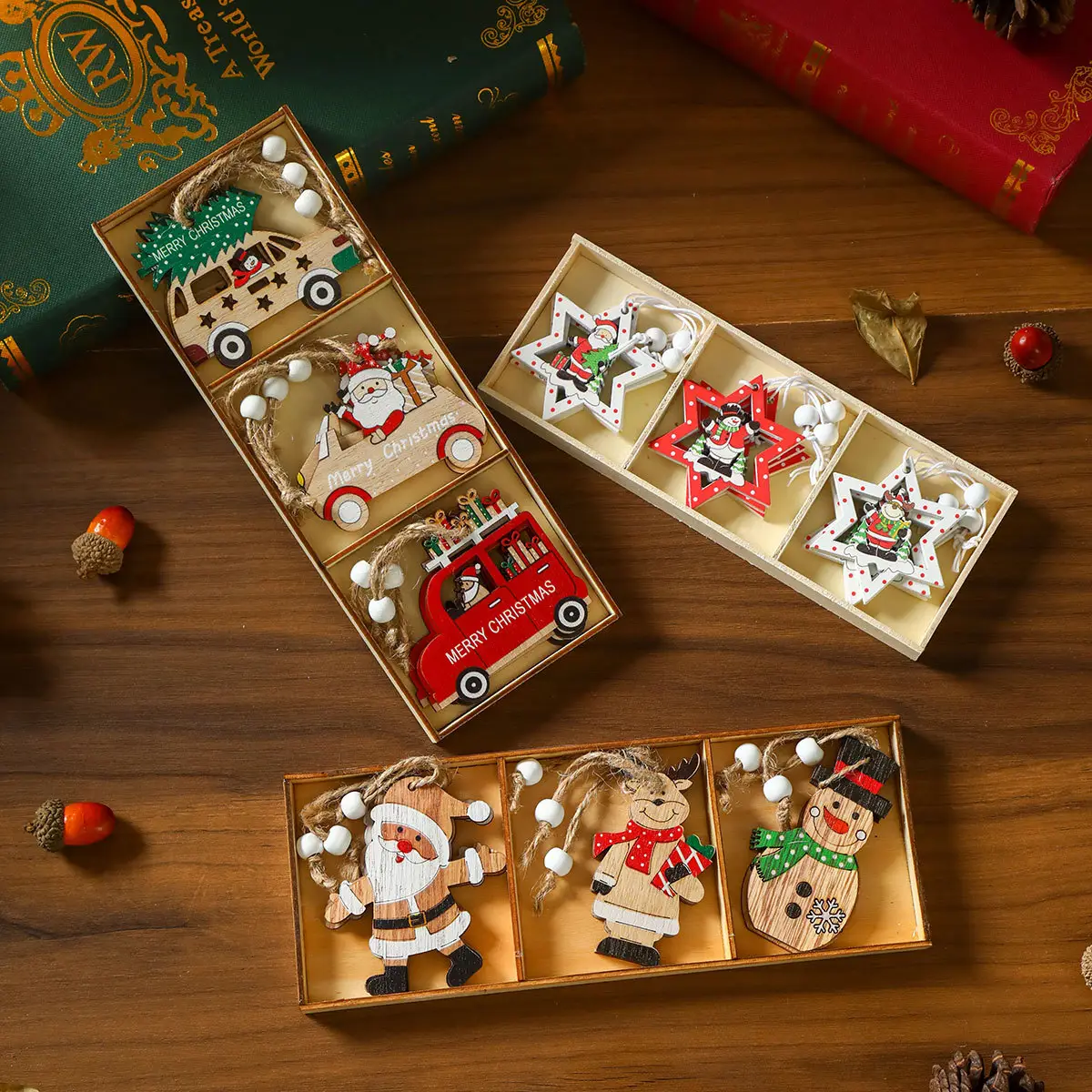 Wooden Cartoon Christmas Tree Decorations Set of 3 — feature 5