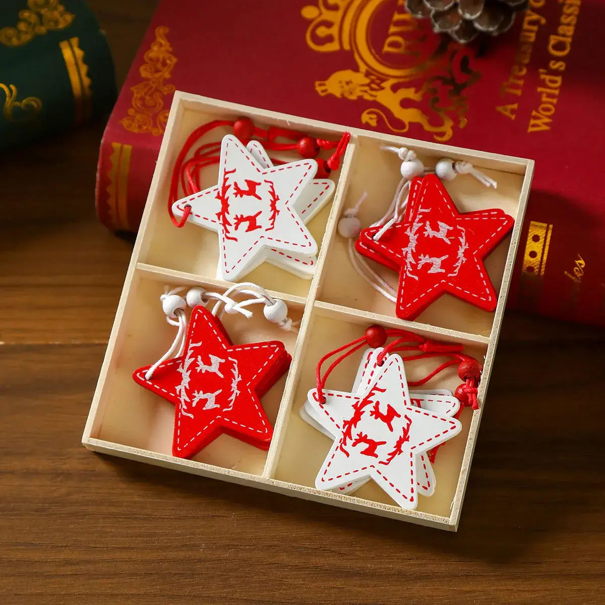Wooden Cartoon Christmas Tree Decorations Set of 3 - Image 5