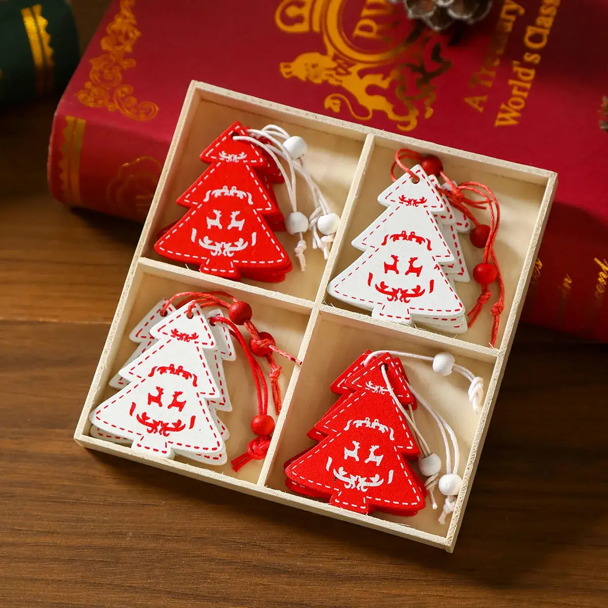 Wooden Cartoon Christmas Tree Decorations Set of 3 - Image 6