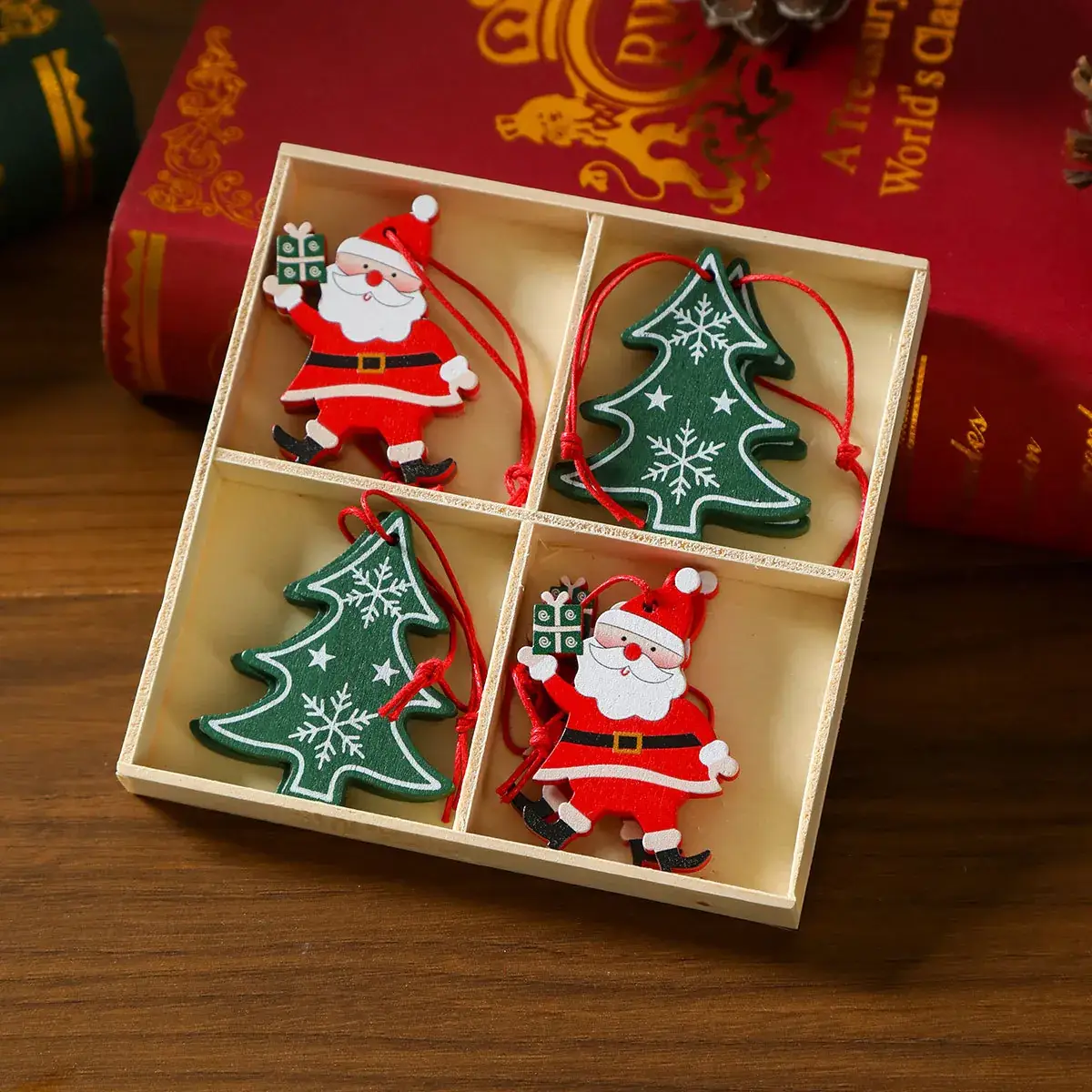Wooden Cartoon Christmas Tree Decorations Set of 3 - Image 8