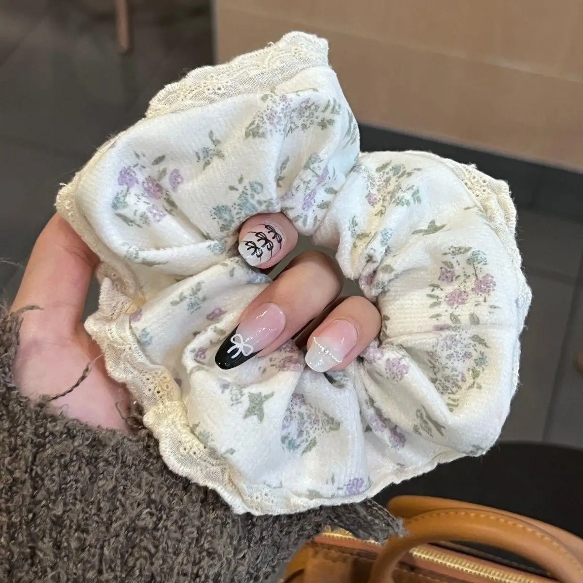 Lace Hair Ring for Women White Polka Dot Academic Style - Image 8