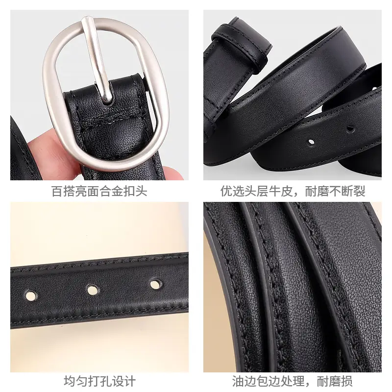 2024 New Women's Black Leather Belt with Pin Buckle - Image 6
