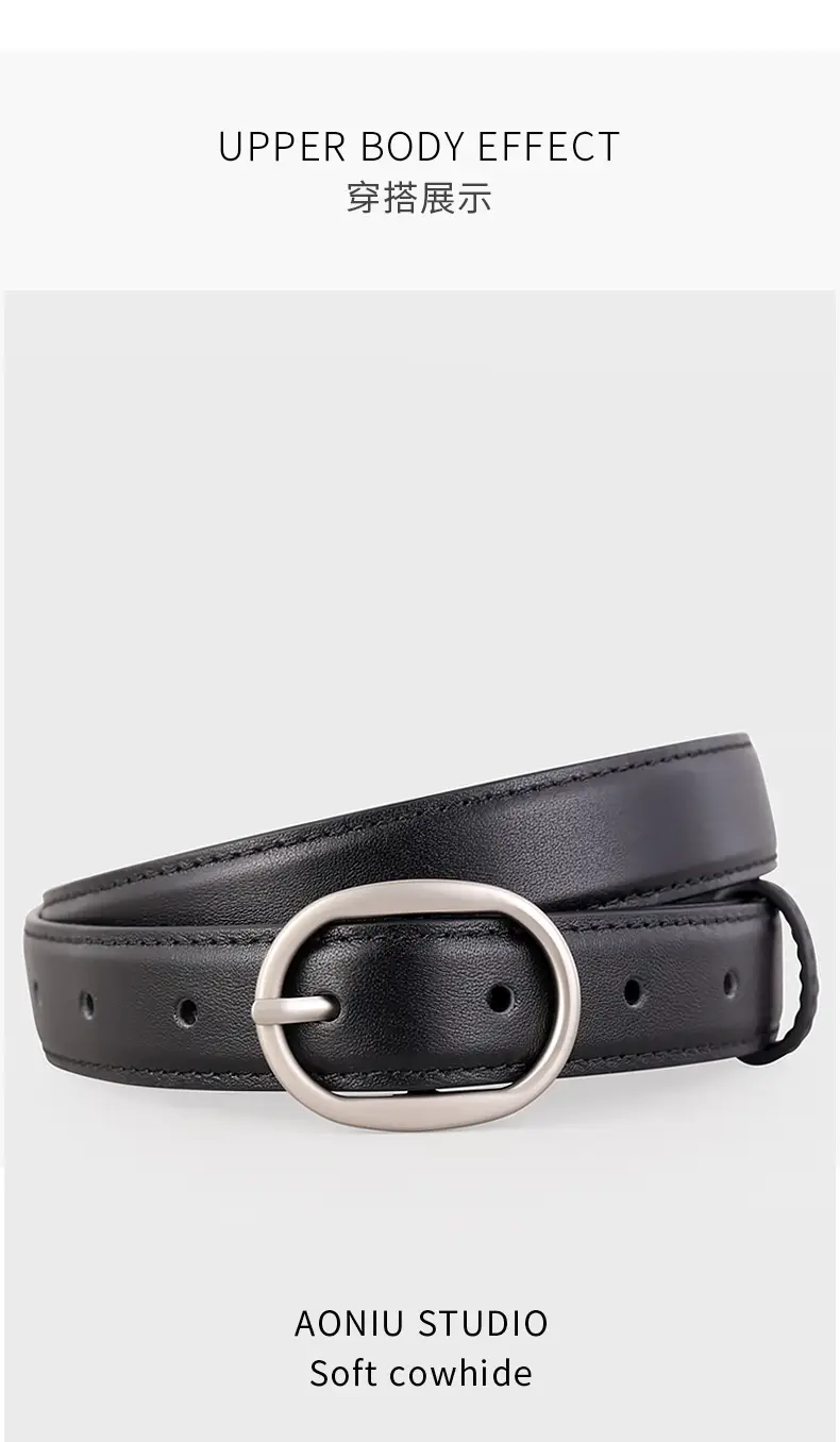 2024 New Women's Black Leather Belt with Pin Buckle — feature 11