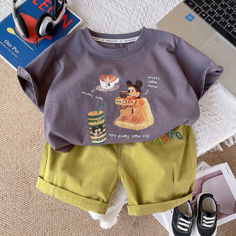 Boys Cartoon Print Short Sleeve Shorts Set — feature 3