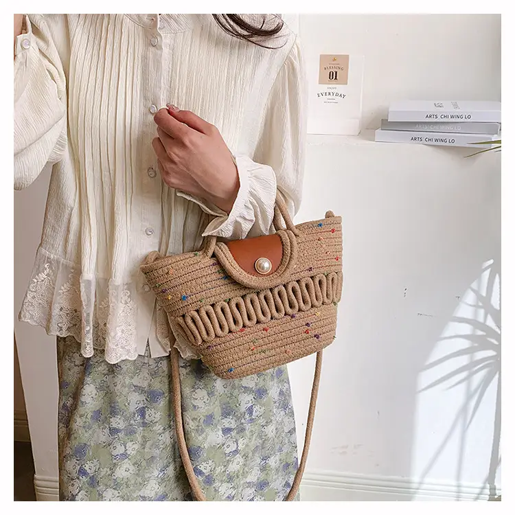 Western Style Hollow Woven Beach Bag with Lace Bow — feature 12