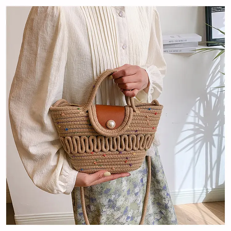 Western Style Hollow Woven Beach Bag with Lace Bow — feature 13