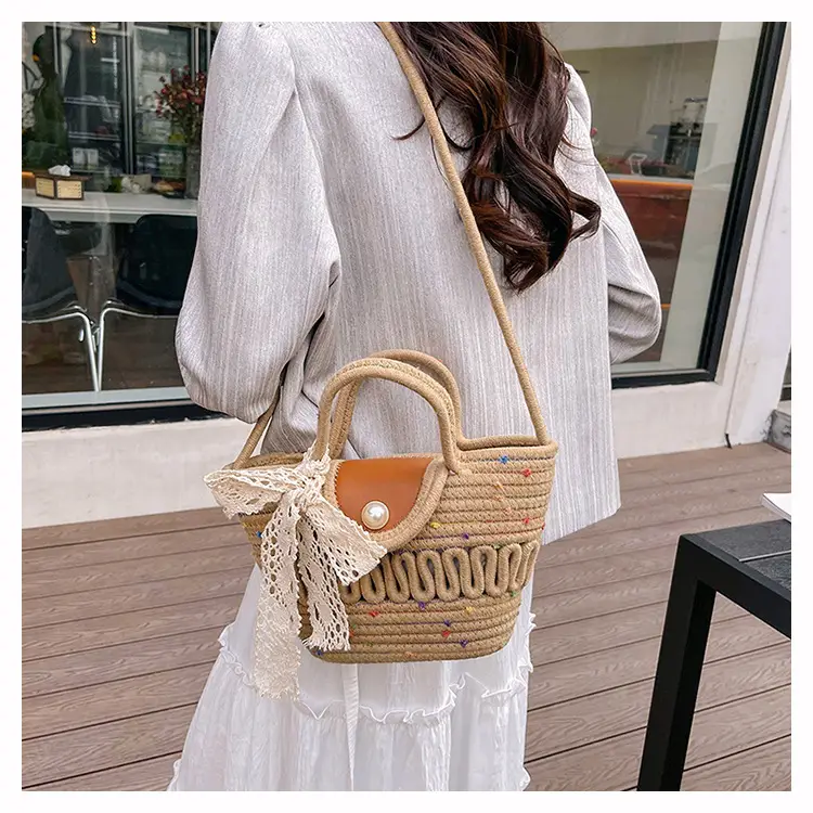Western Style Hollow Woven Beach Bag with Lace Bow — feature 18