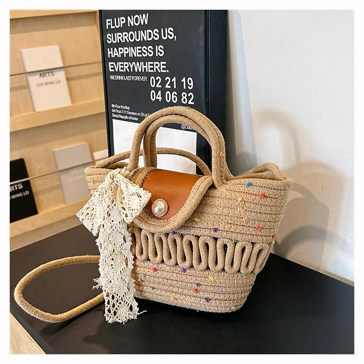 Western Style Hollow Woven Beach Bag with Lace Bow — feature 20