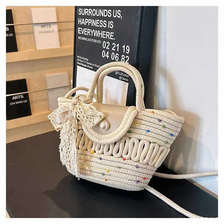Western Style Hollow Woven Beach Bag with Lace Bow — feature 21