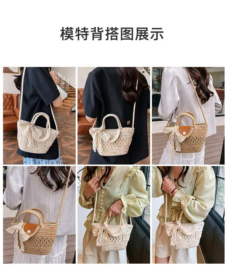 Western Style Hollow Woven Beach Bag with Lace Bow — feature 8