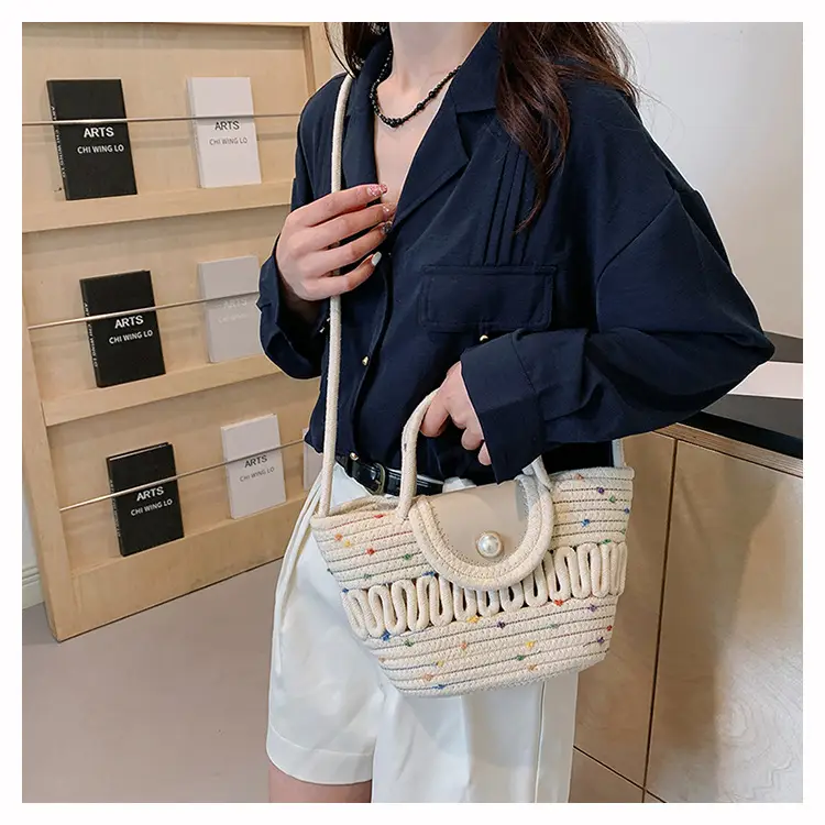 Western Style Hollow Woven Beach Bag with Lace Bow — feature 9