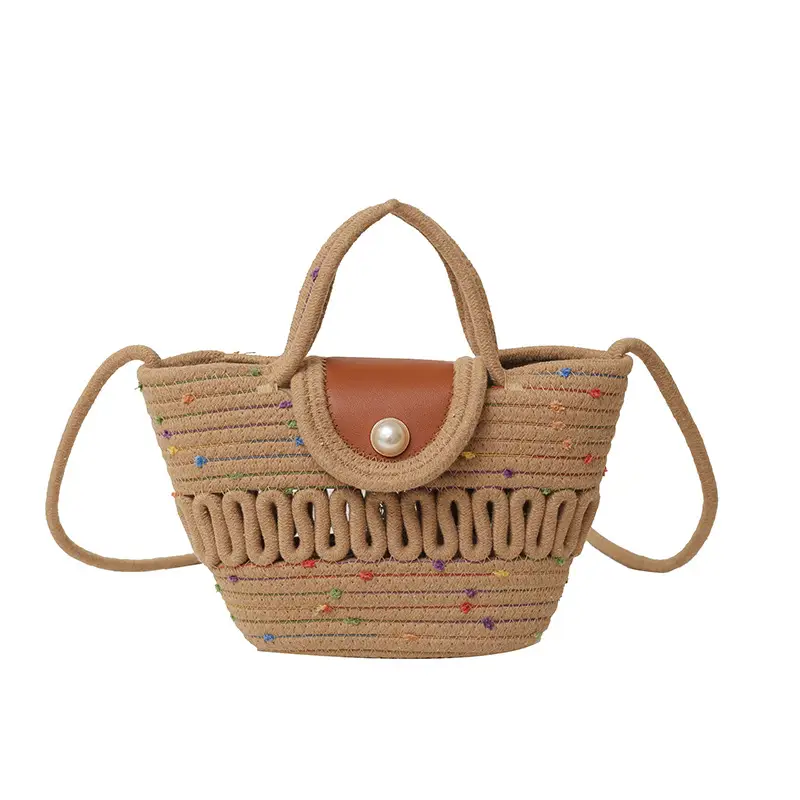 Western Style Hollow Woven Beach Bag with Lace Bow
