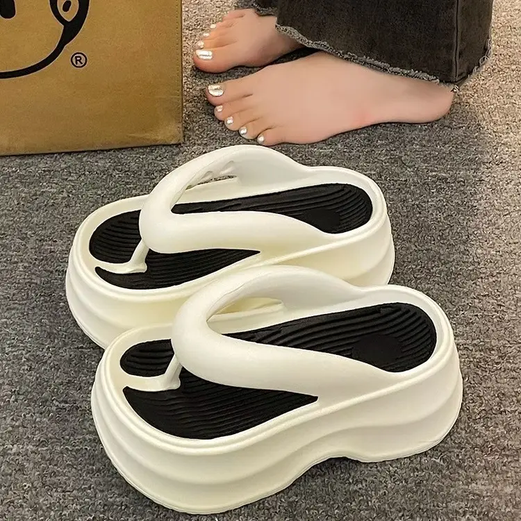 Black Thick Bottom Flip-Flops Women 2024 Summer