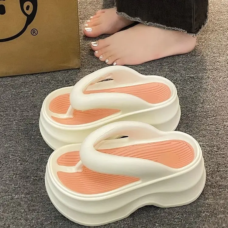 Black Thick Bottom Flip-Flops Women 2024 Summer