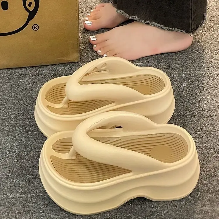 Black Thick Bottom Flip-Flops Women 2024 Summer