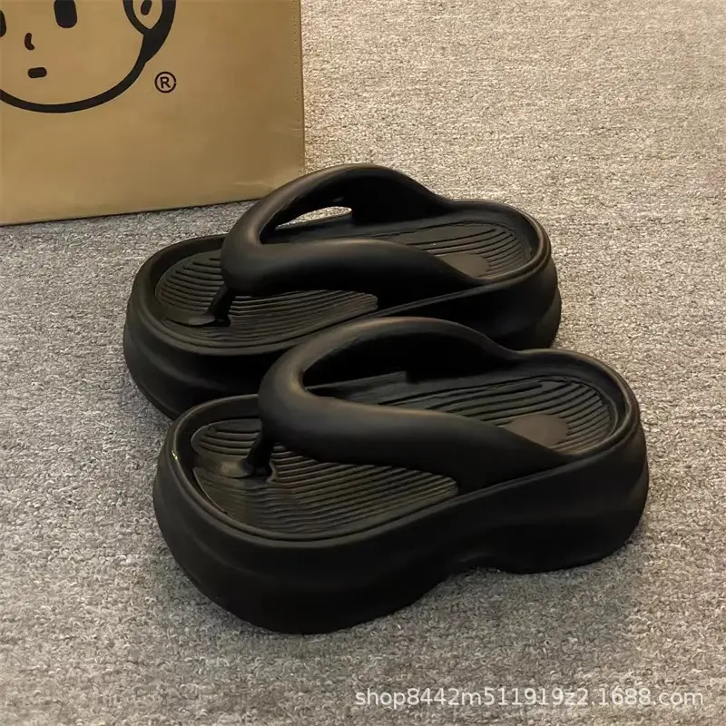 Black Thick Bottom Flip-Flops Women 2024 Summer
