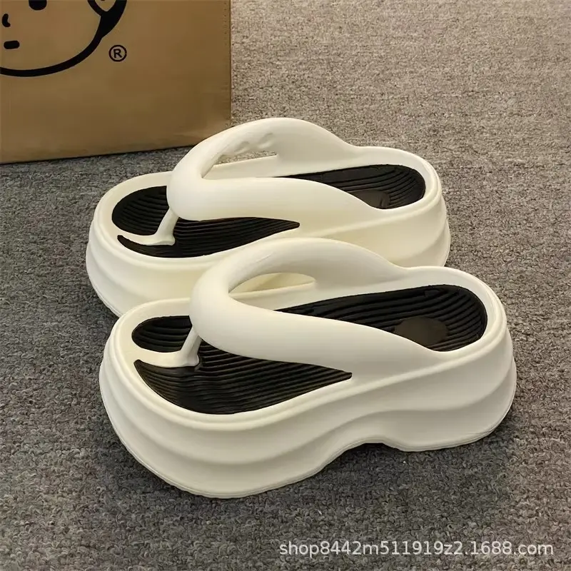 Black Thick Bottom Flip-Flops Women 2024 Summer