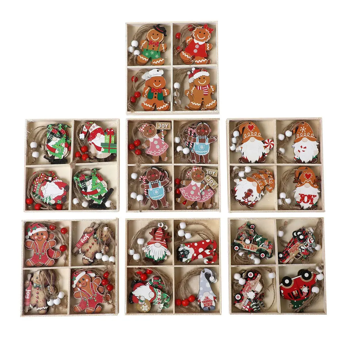 New Christmas Tree Decorative Wooden Boxed Painted Pendant - Image 13