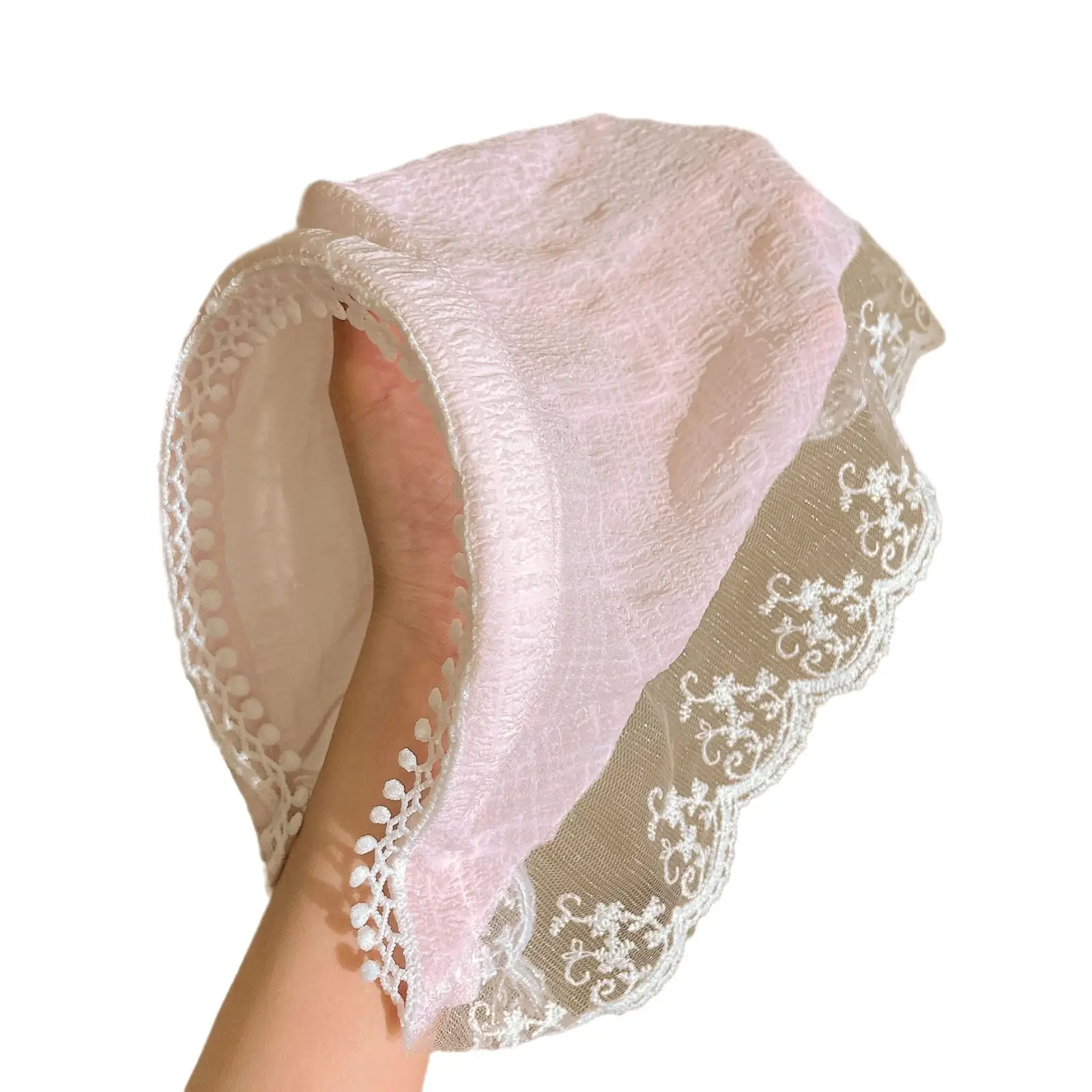 Women's Blue Gingham Lace Headscarf with Ruffles — feature 5