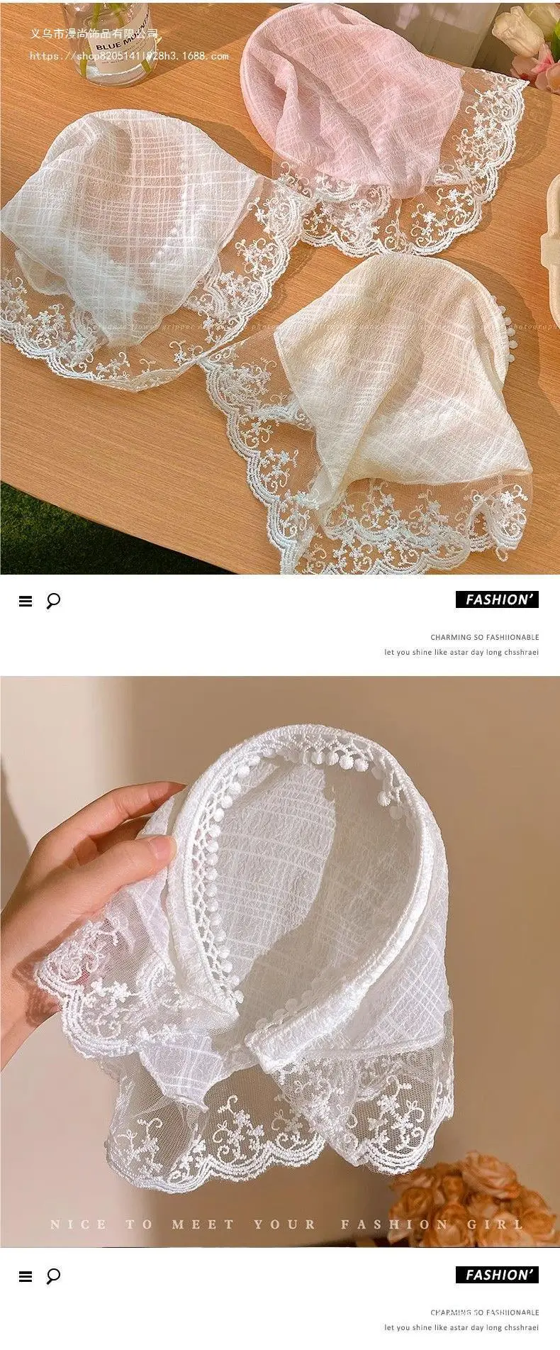 Women's Blue Gingham Lace Headscarf with Ruffles — feature 8