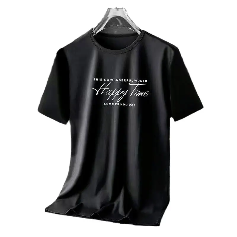 Men Grey Printed Ice Silk T-Shirt Slimming Short Sleeve - Image 13