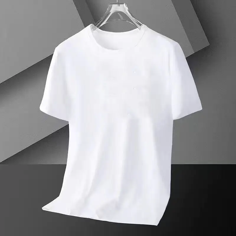 Men Grey Printed Ice Silk T-Shirt Slimming Short Sleeve - Image 5