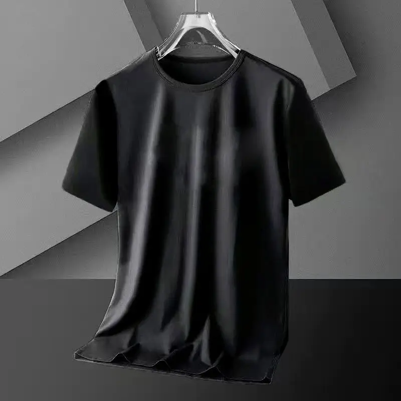 Men Grey Printed Ice Silk T-Shirt Slimming Short Sleeve - Image 6