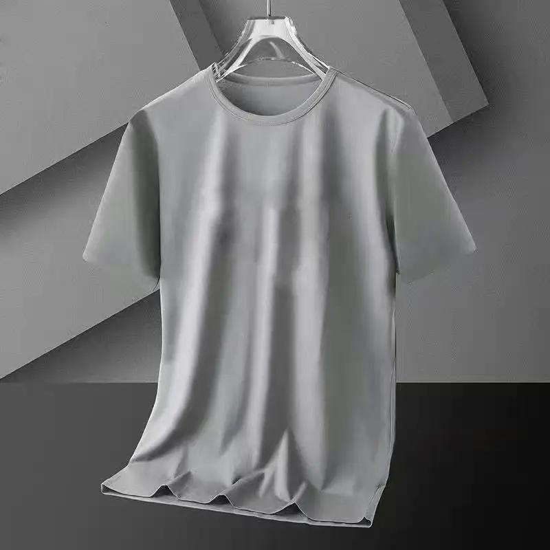 Men Grey Printed Ice Silk T-Shirt Slimming Short Sleeve - Image 7