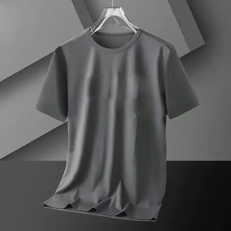 Men Grey Printed Ice Silk T-Shirt Slimming Short Sleeve - Image 8