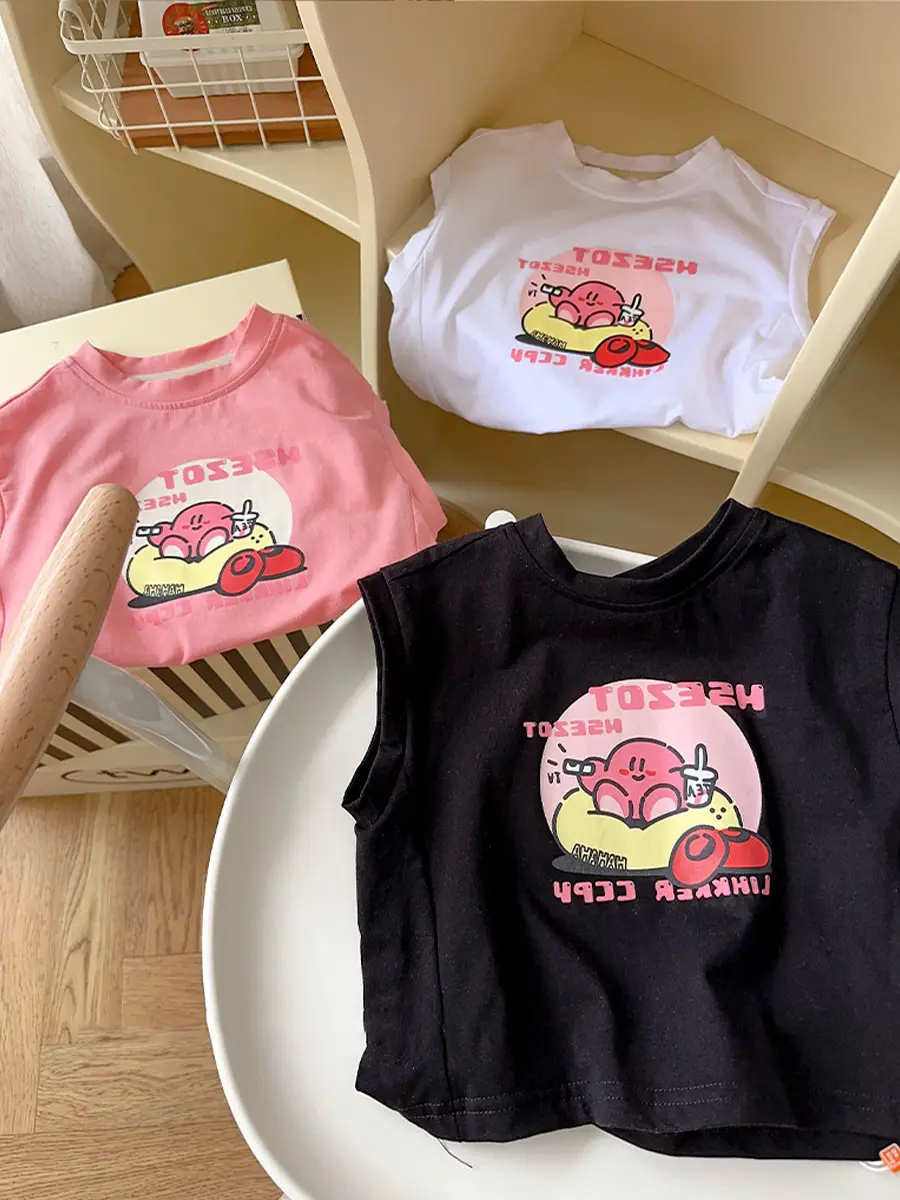 Cute Print Sleeveless T-Shirt for Kids Boys Girls Cotton Summer - Image 4