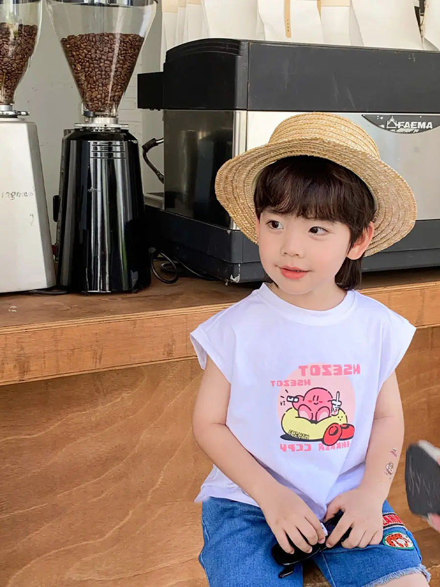 Cute Print Sleeveless T-Shirt for Kids Boys Girls Cotton Summer - Image 5