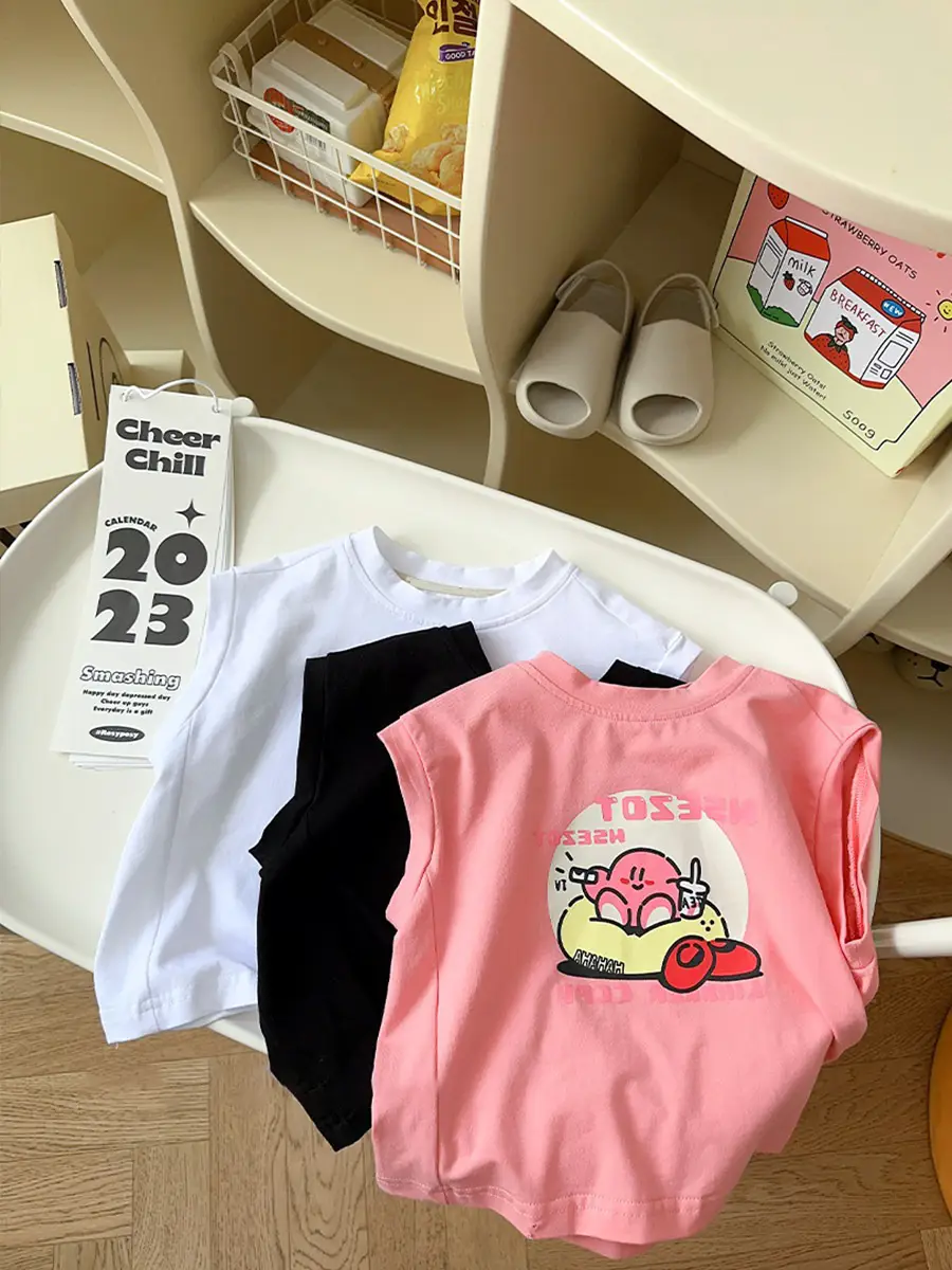 Cute Print Sleeveless T-Shirt for Kids Boys Girls Cotton Summer - Image 7