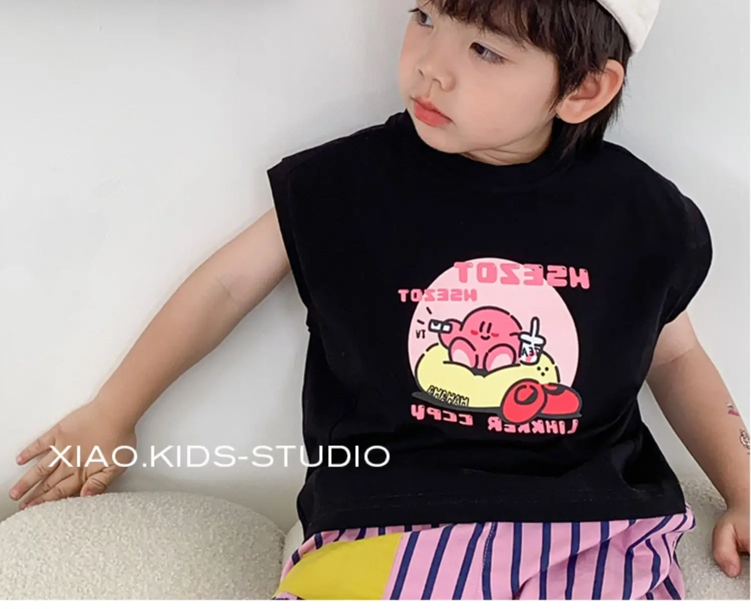 Cute Print Sleeveless T-Shirt for Kids Boys Girls Cotton Summer — feature 9