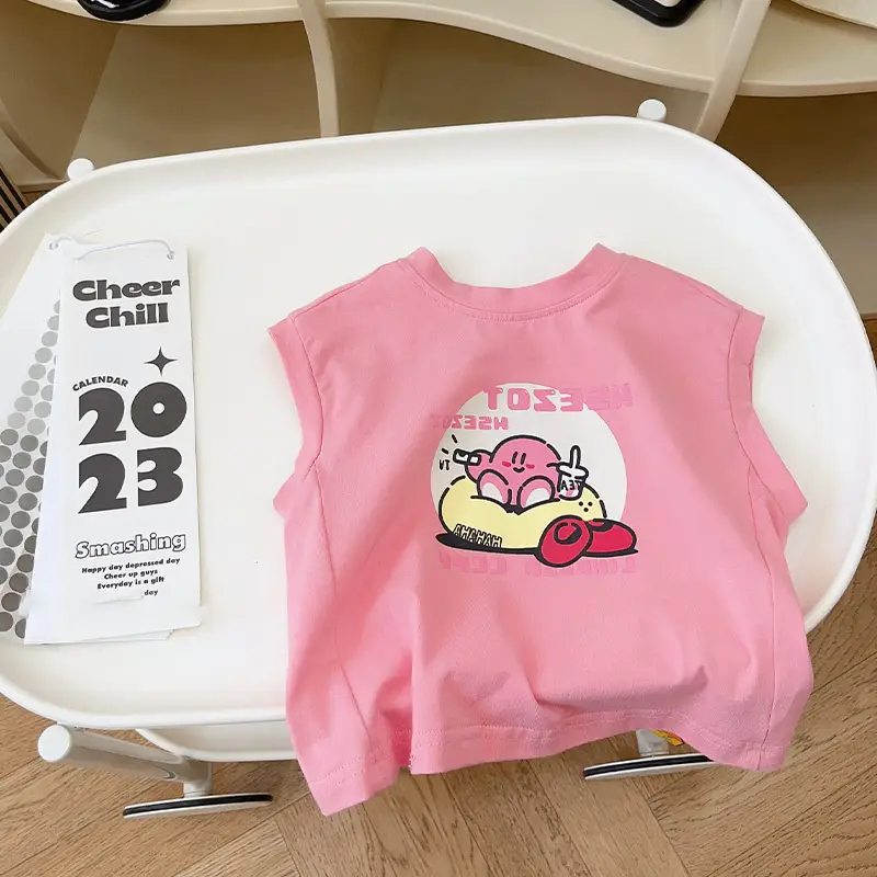 Cute Print Sleeveless T-Shirt for Kids Boys Girls Cotton Summer - Image 2