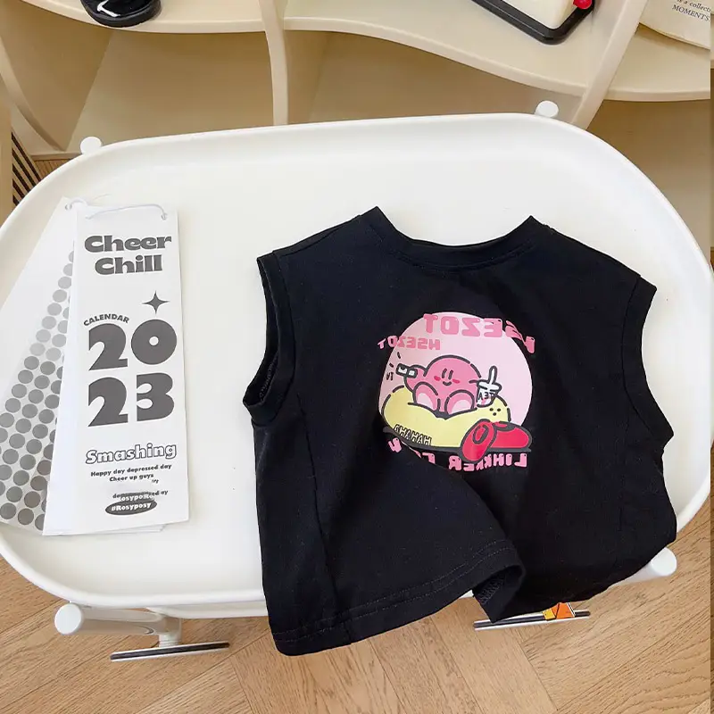 Cute Print Sleeveless T-Shirt for Kids Boys Girls Cotton Summer - Image 3