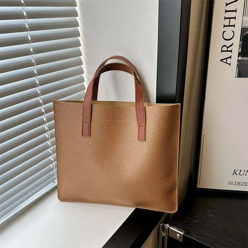 Black Leather Shoulder Bag with Brown Handles - Image 11