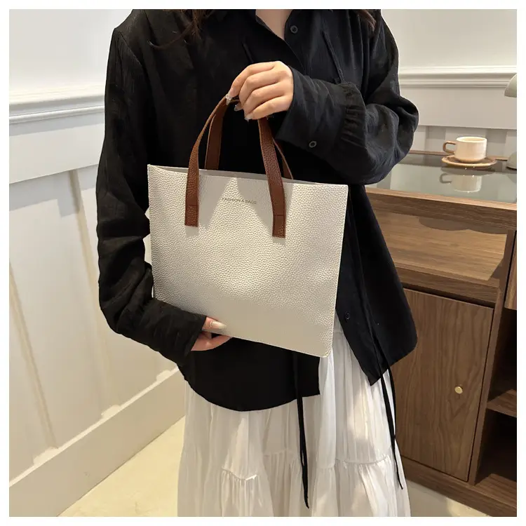 Black Leather Shoulder Bag with Brown Handles — feature 12