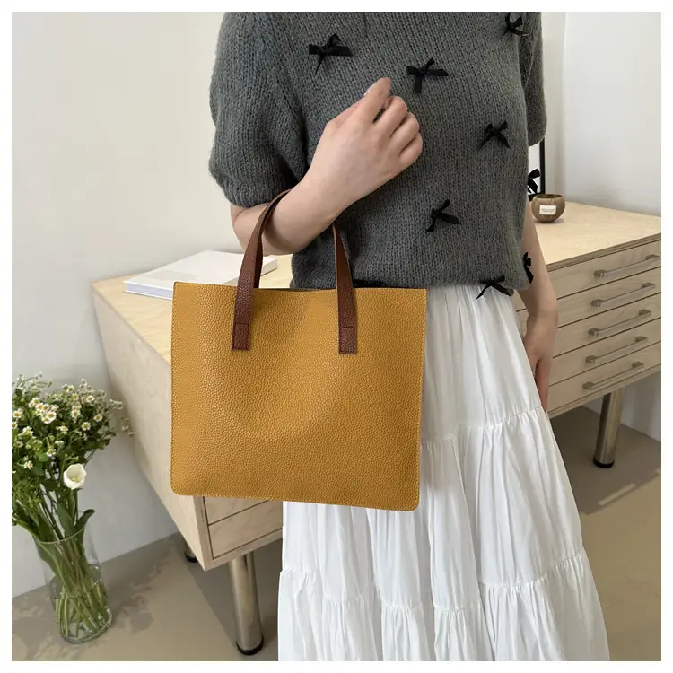 Black Leather Shoulder Bag with Brown Handles — feature 14