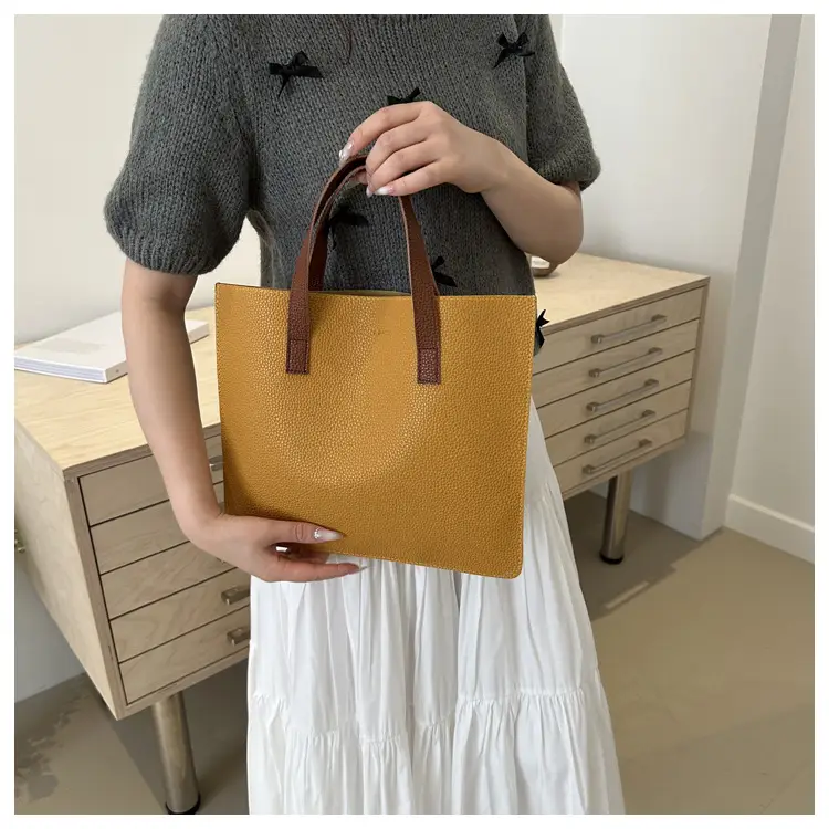 Black Leather Shoulder Bag with Brown Handles — feature 15