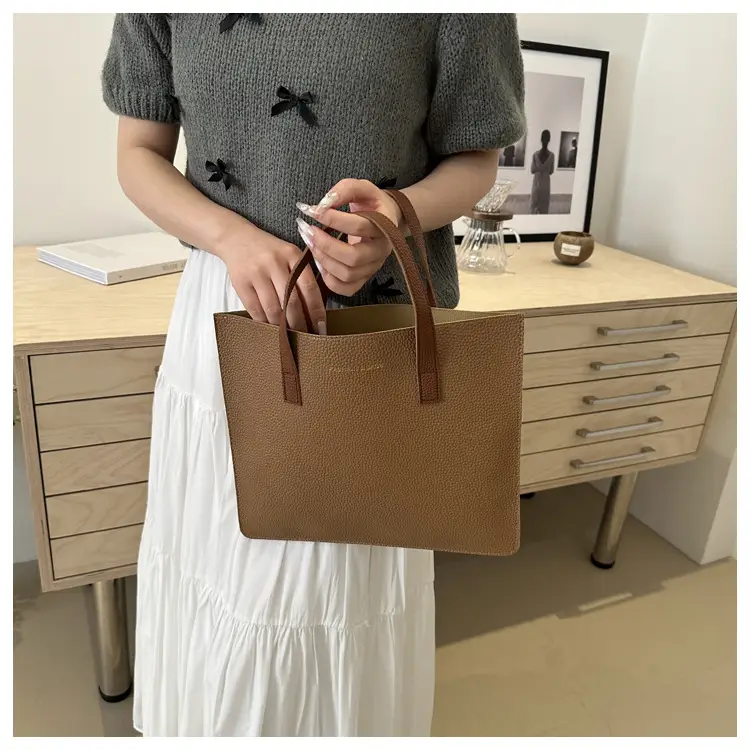 Black Leather Shoulder Bag with Brown Handles — feature 18