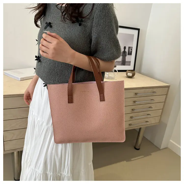Black Leather Shoulder Bag with Brown Handles — feature 19