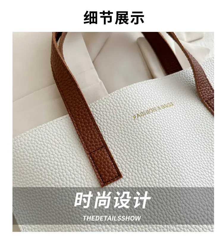 Black Leather Shoulder Bag with Brown Handles — feature 2
