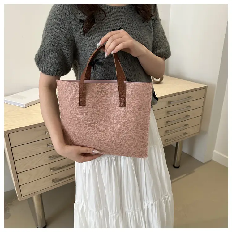 Black Leather Shoulder Bag with Brown Handles — feature 21
