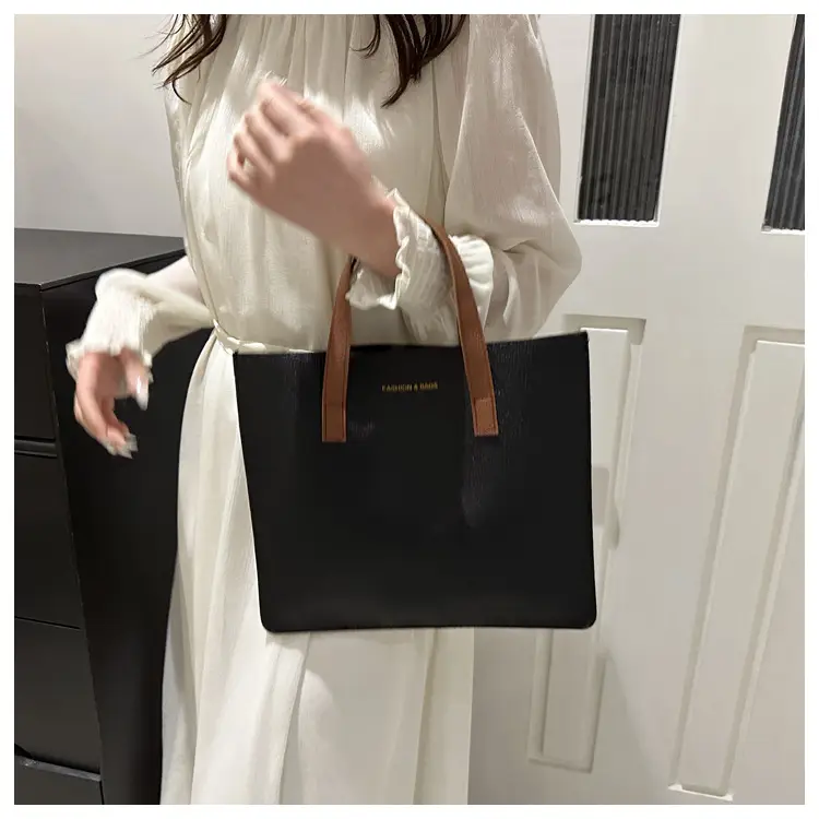 Black Leather Shoulder Bag with Brown Handles — feature 25