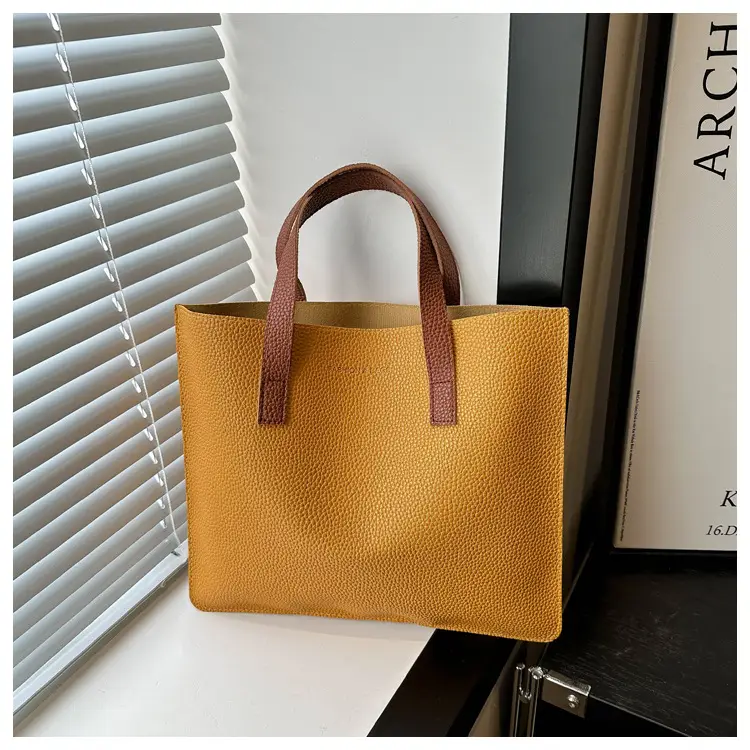 Black Leather Shoulder Bag with Brown Handles — feature 30