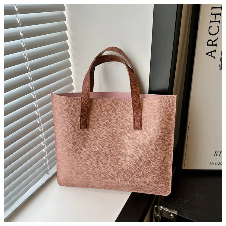 Black Leather Shoulder Bag with Brown Handles — feature 31
