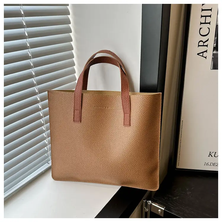 Black Leather Shoulder Bag with Brown Handles — feature 35