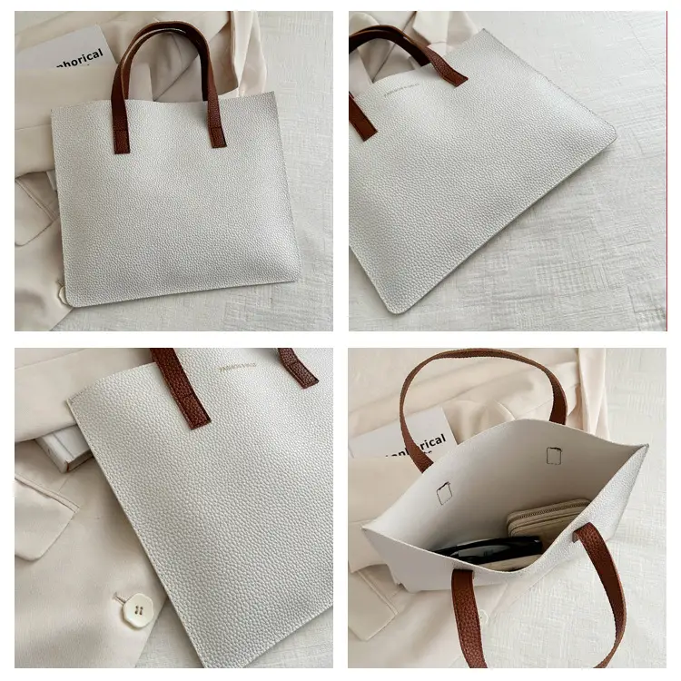 Black Leather Shoulder Bag with Brown Handles — feature 6