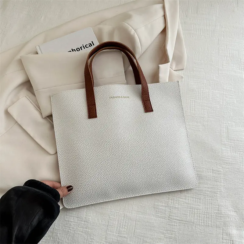 Black Leather Shoulder Bag with Brown Handles - Image 2